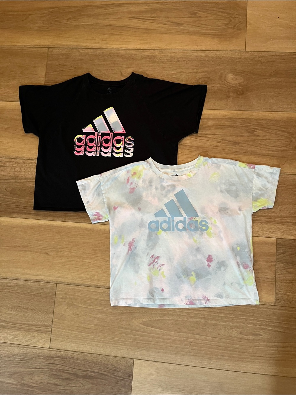 adidas Kids Black Logo Crop Top & Tie-Dye White Graphic Crop Top- 2-Pack